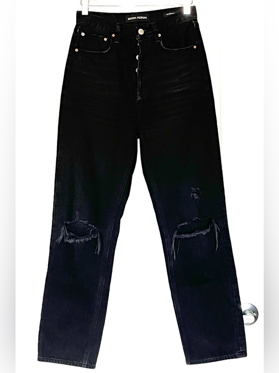 Denim Forum Denim - Aritzia Denim Forum The Joni High Rise Loose Black Distressed Jeans Size 24